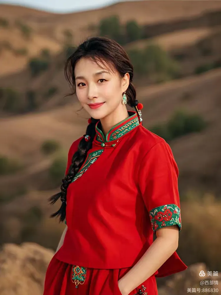 ai创作的红衣陕北美女